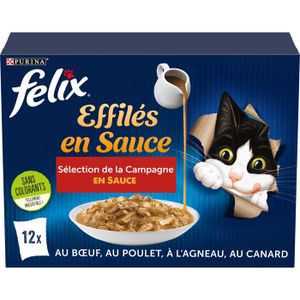 BOITES - PATÉES FELIX Tendres Effilés Encore plus de sauce - Sélection de la Campagne - 85g - Sachets fraîcheur pour chat adulte