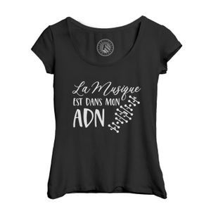 T-SHIRT T-shirt Femme Col Echancré Noir La musique est dans mon ADN Musique Musicien Instrument