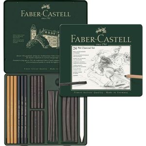 CRAYON DE COULEUR Faber-Castell Set de Fusains Pitt Charcoal, Boîte Métal de 24 Multicolore455