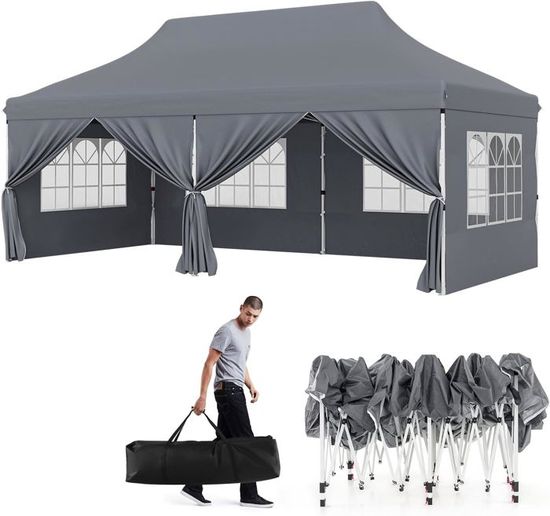 Tonnelle Jardin GOPLUS 234x234cm Pliante Avec Paroi Latérale - Hauteur Réglable Blanc