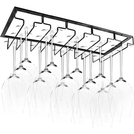 Geoyien Support Verres à Pied Suspendu 4 Porte-Verres - Marron 25,8x11x2,4cm Sans Percage