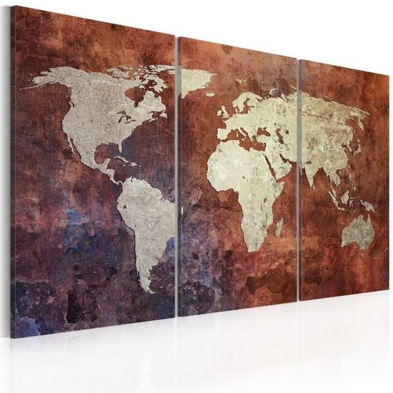 Tableau  |  Carte du monde dorée  | 120x80 |  Cartes du monde |  triptyque |