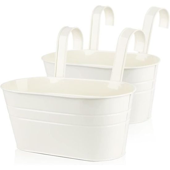 4 Pots De Fleurs Suspendus Rectangulaires Métal - Double Crochet - Pour Balcon/Jardin