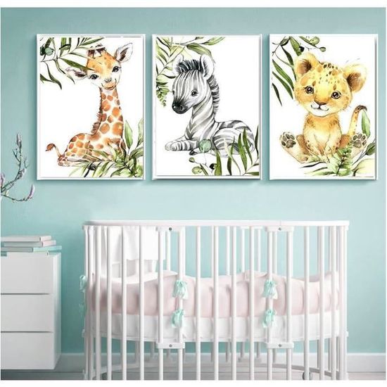 3 Affiches Animaux Savane Bébé 30x40cm - Posters Personnalisables Prénom Enfant Décoration Chambre Safari