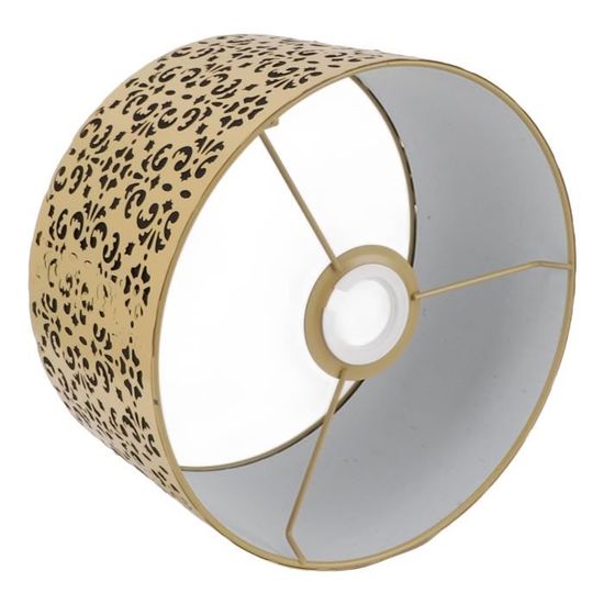 Abat-jour Fer évidé En Forme De Baril 25x16 Cm - Compatible E27/E14, Or, Motif Feuille De Sapin