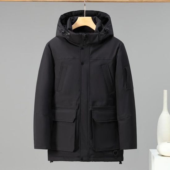 Doudoune Capuche Homme - Chaude Et Coupe-vent - Coupe Ample - Hiver Décontracté - Couleur Unie