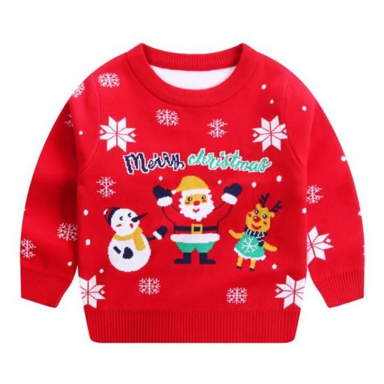 Sweat-shirt Bébé Noël - Pull Père Noël Manches Longues - Rouge, Taille 1-2 Ans - Coton Doux