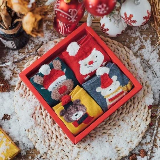 Chaussettes De Noël Femme Chaudes - Motifs Festifs (cerf, Sapin), Antidérapantes, Manchette En Peluche - Pour Maison, Soirée Pyjama, Cadeau Hiver