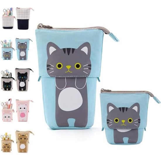 Pennenetui, 2-in-1 telescopisch etui, verticaal etui, kantoorschrijfwaren, schoolbenodigdheden, make-up-organizer voor meisjes, kinderen, jongeren, studenten, volwassenen, mango melkthee, té de la