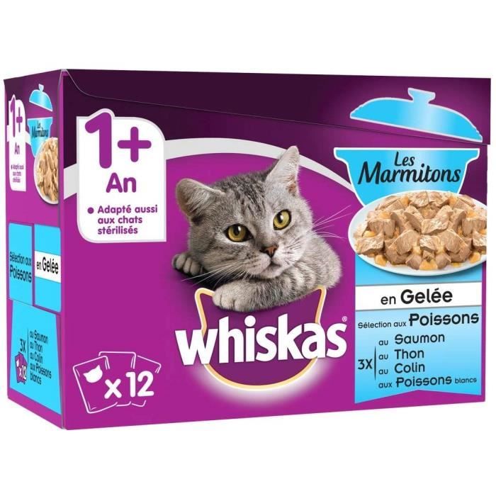Nourriture pour chats Whiskas Les Marmitons - Sachets fraîcheur pour chat adulte, sélection aux poissons en gelée, 48 sa 38855
