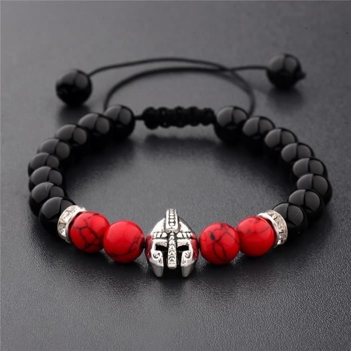 Spartan Warrior Gladiator Casque Bracelet Perles de Pierre des homme Bracelet _Noir