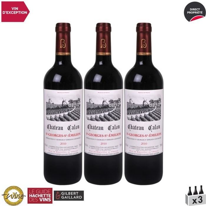 Château Calon Saint-Georges-Saint-Emilion Rouge 2010 - Lot de 3x75cl - Vin AOC Rouge de Bordeaux - Édition 2014 Guide Hachette - Cép