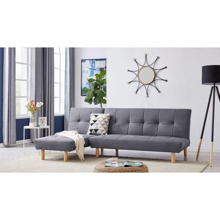Canapé d’angle convertible et réversible en tissu gris foncé SIBYL