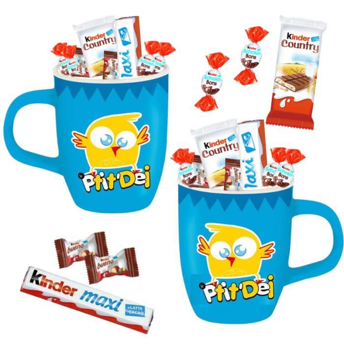 2 Mugs de Pâques garnis de 20 chocolats Kinder