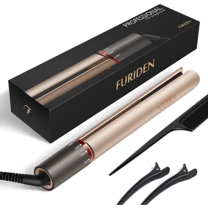 2 en 1 Lisseur Cheveux Fer a Lisser bigoudi Plaques en Céramique, 120℃-230℃, EU Prise, Doré