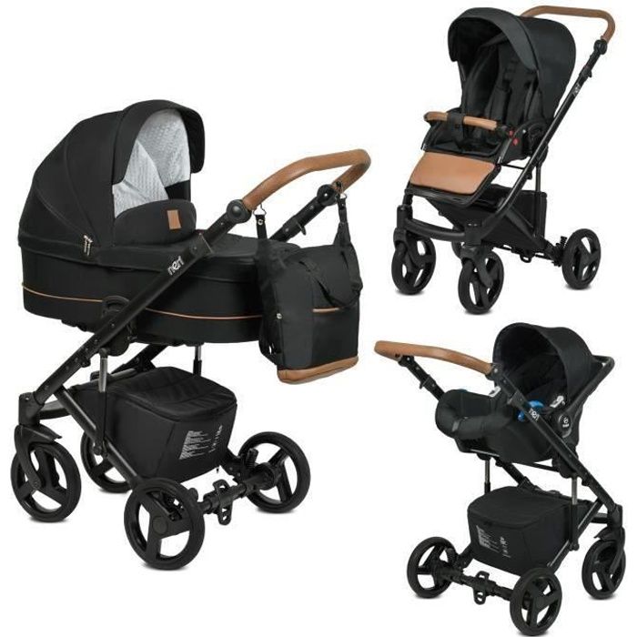 Poussette Trio 3 en 1 Neri Noire – Landau, poussette promenade, siège auto Groupe 0+ - Livrée avec ses accessoires.