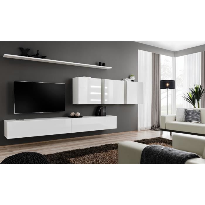 PRICE FACTORY - Meuble TV SWITCH VII design, coloris blanc brillant. Meuble moderne et tendance pour votre salon.