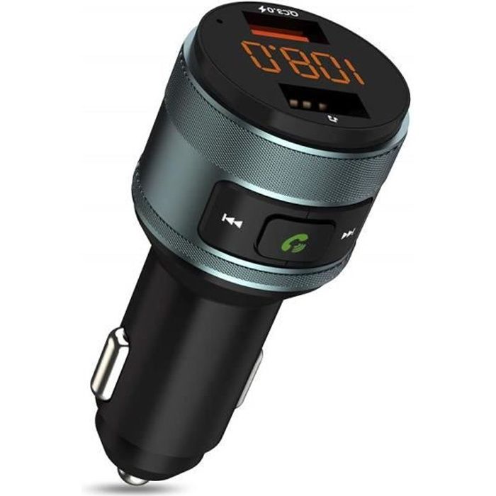 Transmetteur FM Bluetooth Zealife Autoradio Sans Fil Adaptateur avec Port de Chargement Rapide QC 3.0 Pour les Appel Mains Libres
