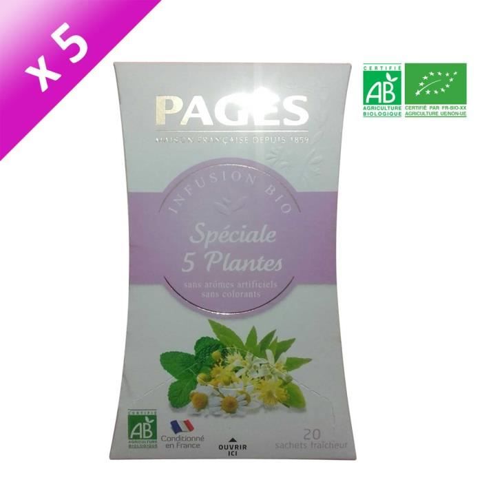 PAGES Lot de 5 Infusions Speciales Plantes Bio