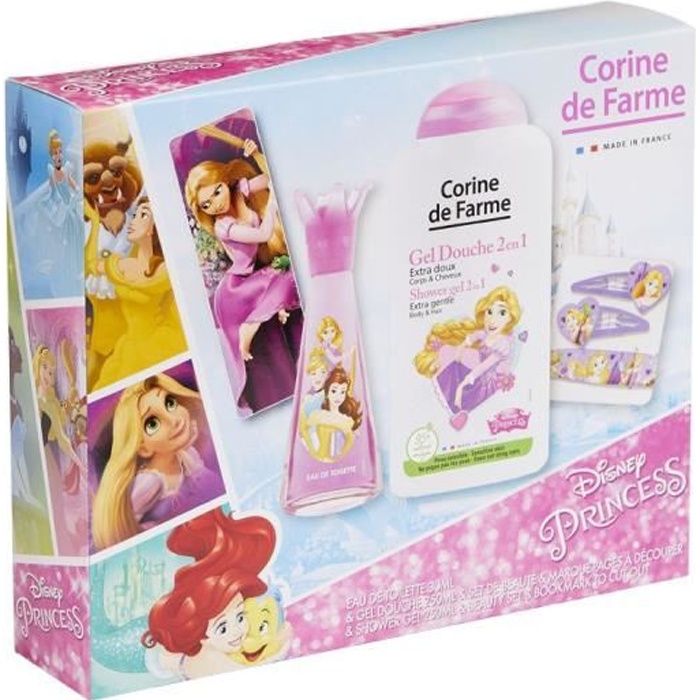 Corine De Farme | Princesses Coffret Cadeau | Disney| Parfum Enfant 30ml | Gel Douche Enfant 250ml | Bracelet Enfant |Barrettes Fill
