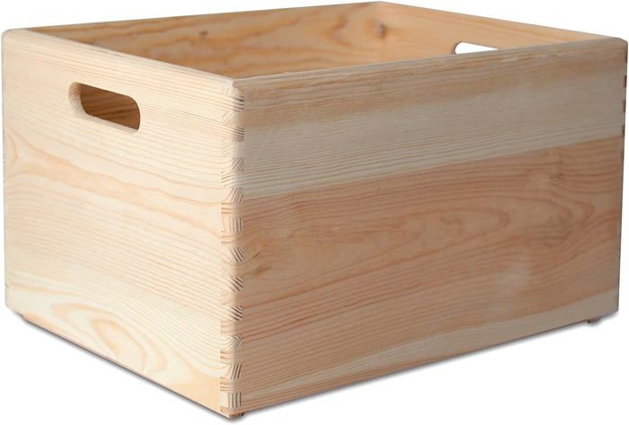 Creative Deco Caisse en Bois Rangement Coffre Non Peint - 40 x 30 x 24 cm (+-- 1 cm) - avec Poignées