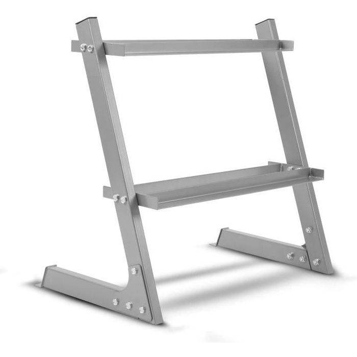 ISE Rack de Rangement pour Poids et haltères,Support Haltères Repose Musculation,Charge Max. 110 kg,Râtelier a 2 Niveaux,argent