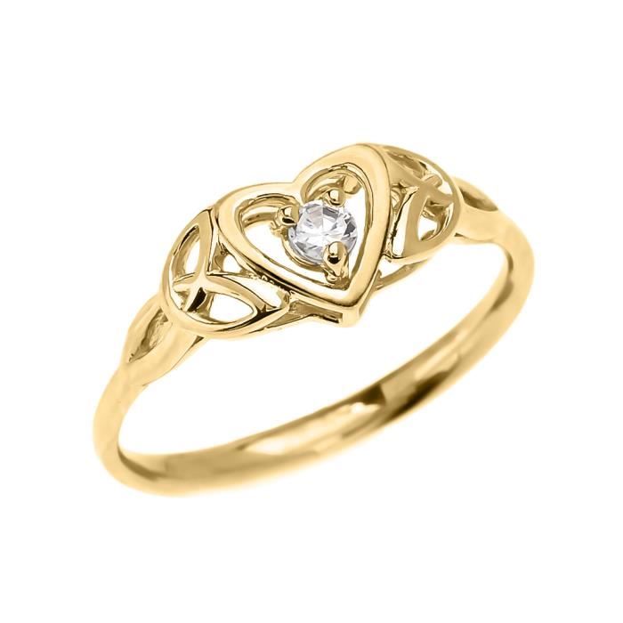 Bague Femme Trinité Nœud Cœur Solitaire Diamant 14 Ct Or Jaune