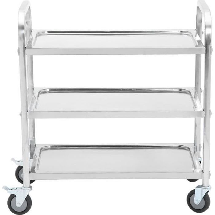Chariot de service cuisine professionnel inox 3 étages
