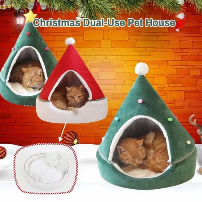 Mignon Nid De Chien Chaud Nid de Chat Style de Arbre Noël Amovible Lavable lit pour animaux domestique - vert φ43cm hauteur:50cm