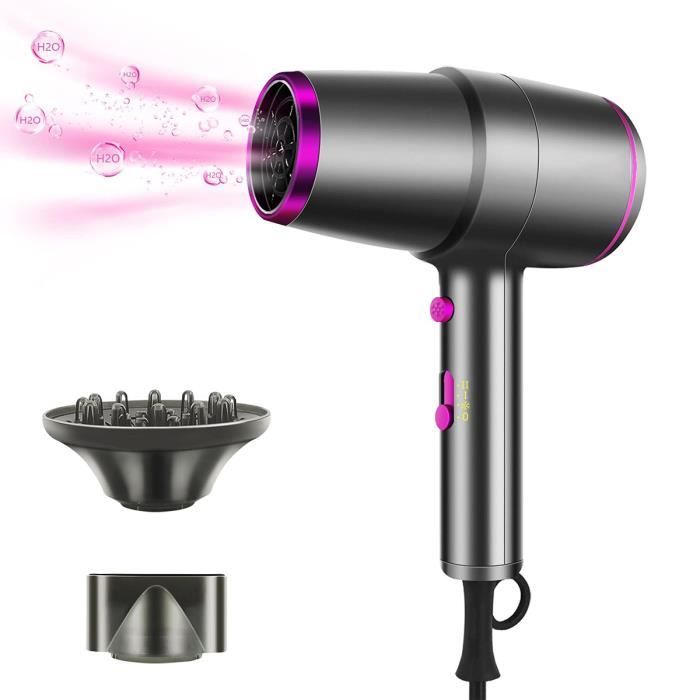Seche Cheveux Professionnel Ionique 2200W, Voyage Sèche Cheveux Femme Léger, Sechoir Cheveux avec Diffuseur Embout