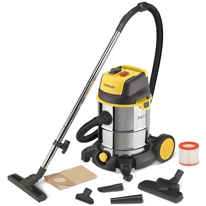 Aspirateur solides et liquides Stanley 1600W Cuve INOX 30L SXVC30XTDE Avec prise 230V Accessoires Complets fournis