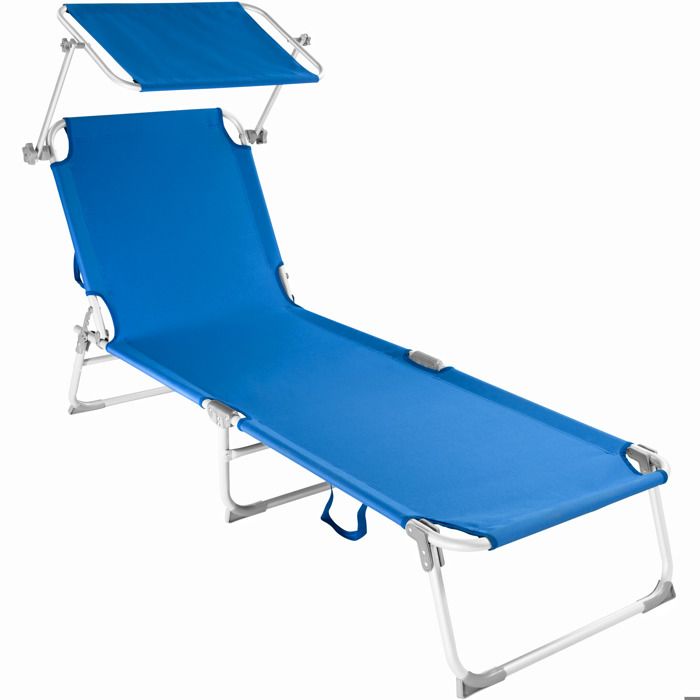 TECTAKE Transat Jardin de Bain Pliant Inclinable avec Pare Soleil en Aluminium 190 cm Bleu