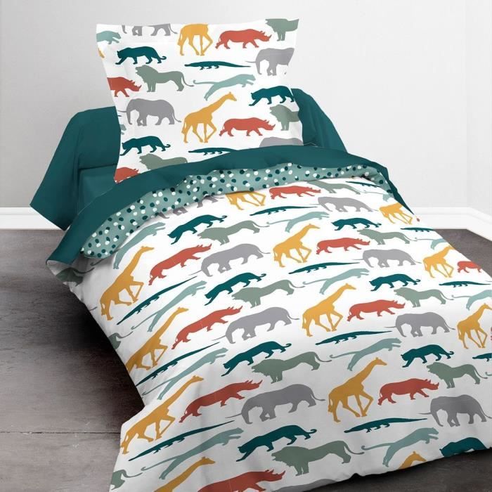 TODAY Parure de lit Enfant Kids First 1.2 - 1 personne - Housse de couette 140 x 200 et 1 taie d'oreiller 63 x 63 cm - Imprimé blanc
