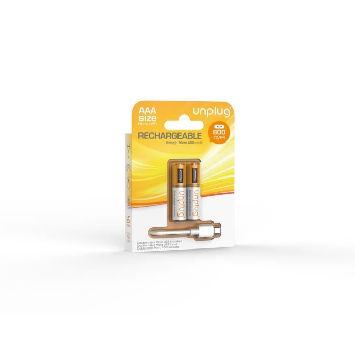 UNPLUG Piles Rechargeables AAA Pack de 2 avec Câble Micro USB