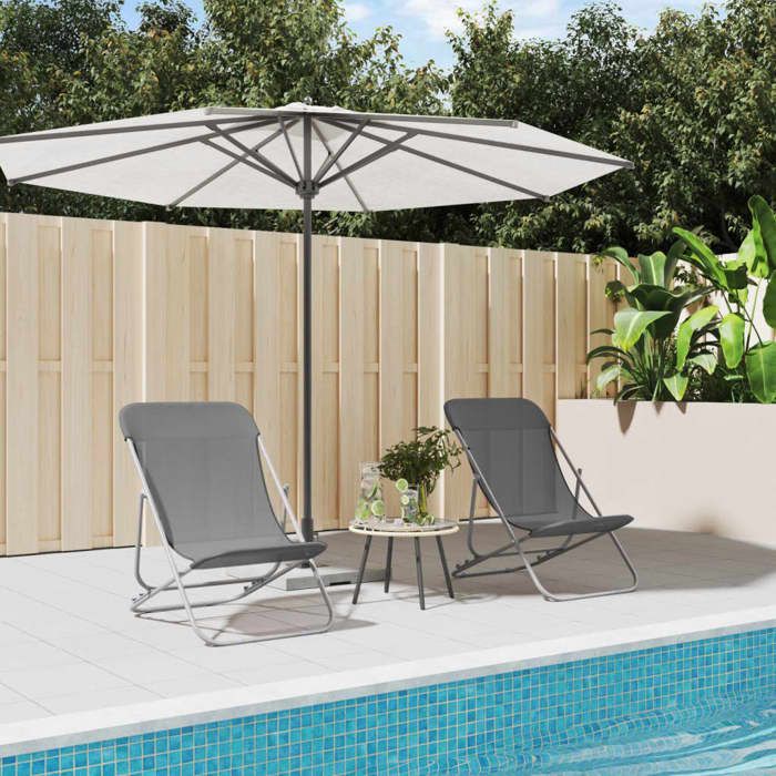 vidaXL Chaises de plage pliantes 2pcs textilène acier enduit de poudre chaise longue chaise de camping chaise de patio 360190