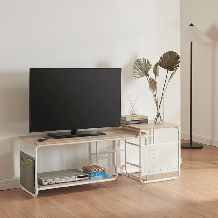 meuble tv et table d'appoint gigognes dyrøy blanc effet chêne gris