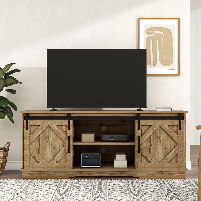 Meuble TV - PUGSDRLY - 150x40x60cm - 2 portes coulissantes - Étagères réglables - Marron rustique