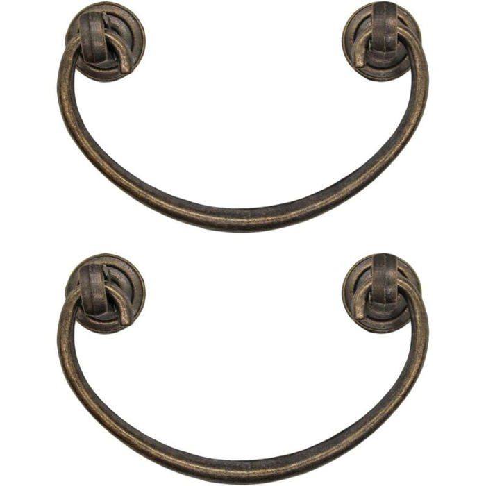 Poignées de tiroir - LARGEIGHT - Antiques pliables - Laiton bronze vieilli - Lot de 2 - 95 x 41 mm