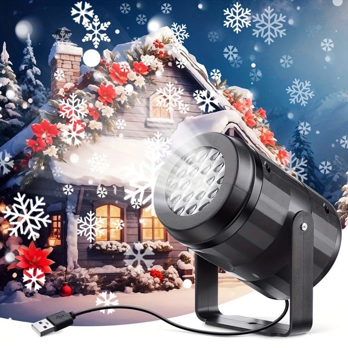 Projecteur De Noël Rotatif 360° USB - 10 Motifs Festifs, étanche - Pour Intérieur/extérieur - Décoration Thanksgiving, Anniversaire, Bureau, Maison