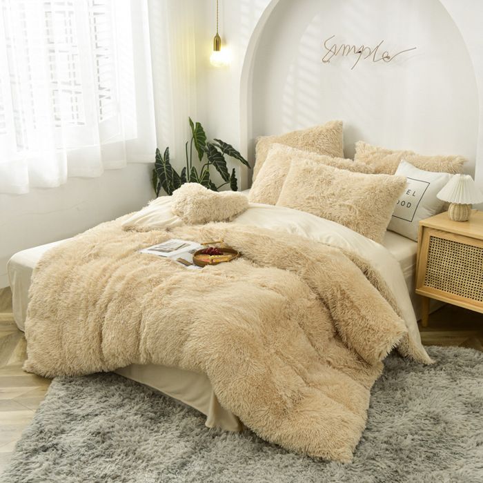 Housse de Couette à Poils Longs en Peluche 200*230 Ultra Douce en Velours Cristal Housse de Couette en Flanelle épaisse Style12