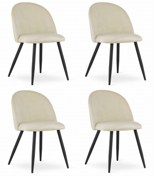 Chaise BELLO - velours beige / pieds noirs x 4