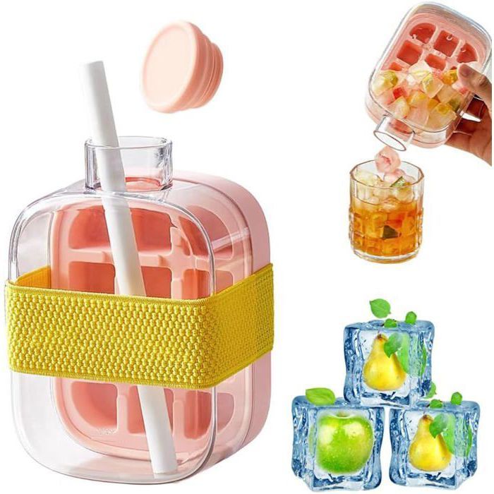 Bouteille 2 En 1 Avec Bac à Glaçons Intégré - 800ml, Paille, Couvercle - Pour Cocktails, Pique-nique - Vert - 13