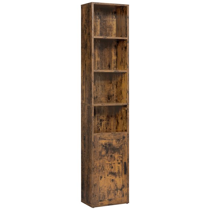 Bibliothèque sur 6 Niveaux avec Porte 24 x 318 x 175 cm pour Salon Bureau Salle à Manger Marron Rustique
