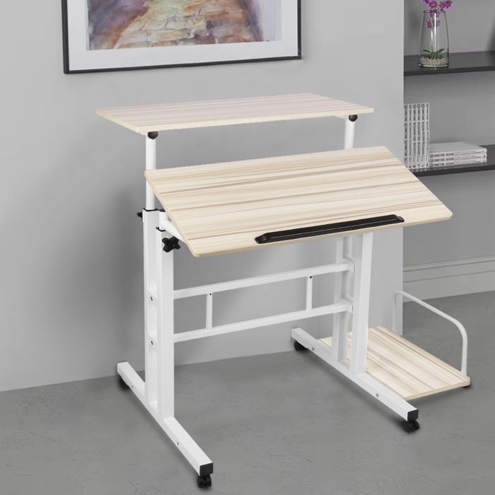 Amiremplie MEUBLE MULTIMEDIA Bureau dordinateur avec plateau amovible 82*60*67-115cm couleur érable blanc