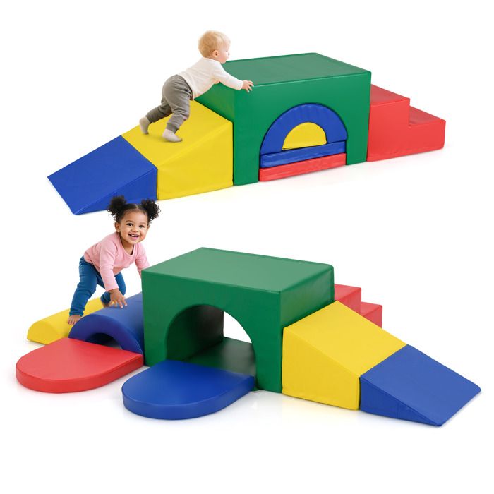 7 PCS Bloc de Construction pour Enfant COSTWAY-Mousse EPE-Housse en PU-Set d’Activité d’Escalade et de Rampement-Vert 7 PCS Bloc de Construction pour Enfant COSTWAY-Mousse EPE-Housse en PU-Set d’Activité d’Escalade et de Rampement-Vert