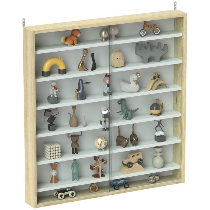 Vitrine pour collection HOMCOM vitrine murale 80 x 9 5 x 83 cm 6 étagères réglables en hauteur et 2 portes coulissantes en verre