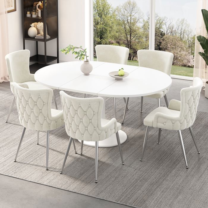 Ensemble 2 Chaises Velours Beige - Pieds Métal Argenté Design Luxueux Pour Salle À Manger Et Salon Élégant
