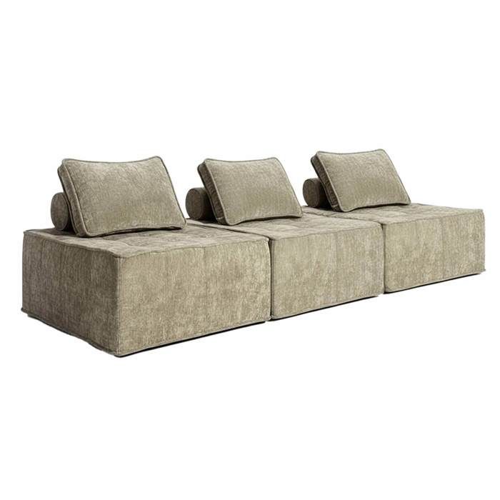 Canapé modulable 3 places en tissu avec coussins taupe L 255 cm Tiby Oviala Canapé modulable 3 places en tissu avec coussins taupe L 255 cm Tiby Oviala