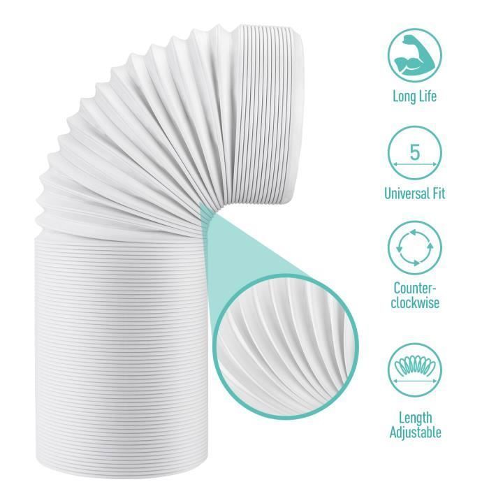 13CM Tuyau Climatiseur Mobile Tuyau dEvacuation Flexible PP Kit Tube déchappement Extracteur Universel Longueur diamètre de 13
