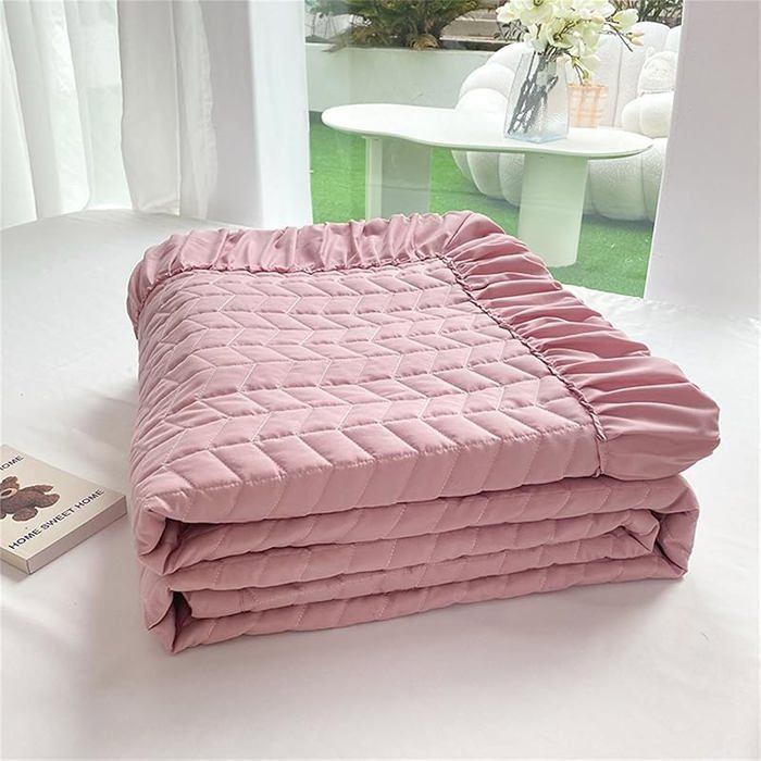 Dessus Lit Matelassé Volants Couleur Unie Rose Doux Idéal pour Chambre de Fille Couvre-Lits pour Adolescents JETEE DE LIT